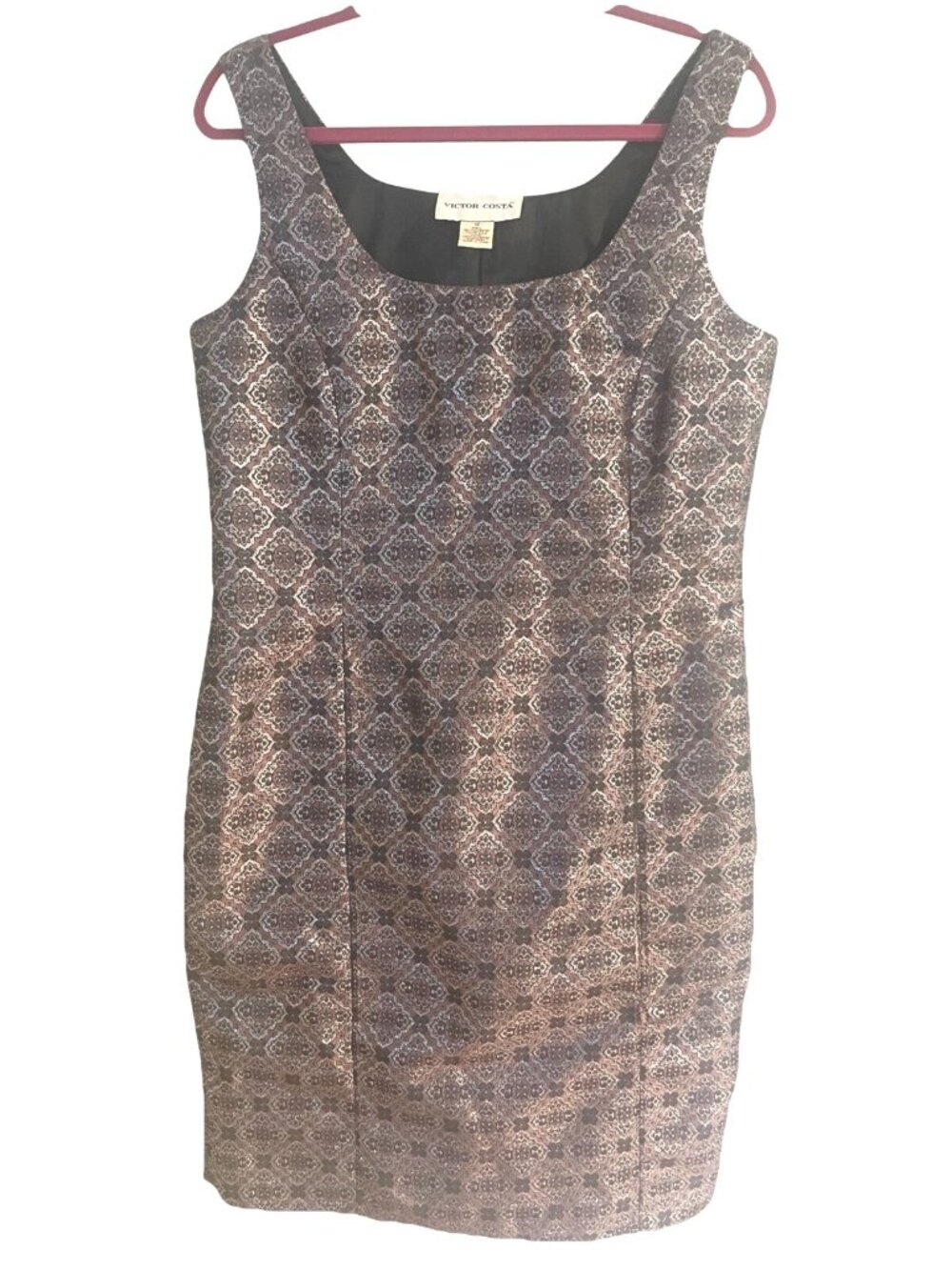 Victor Costa Cocktail Dress Size 12 Sheath Sleeveless Metallic Purple Lined